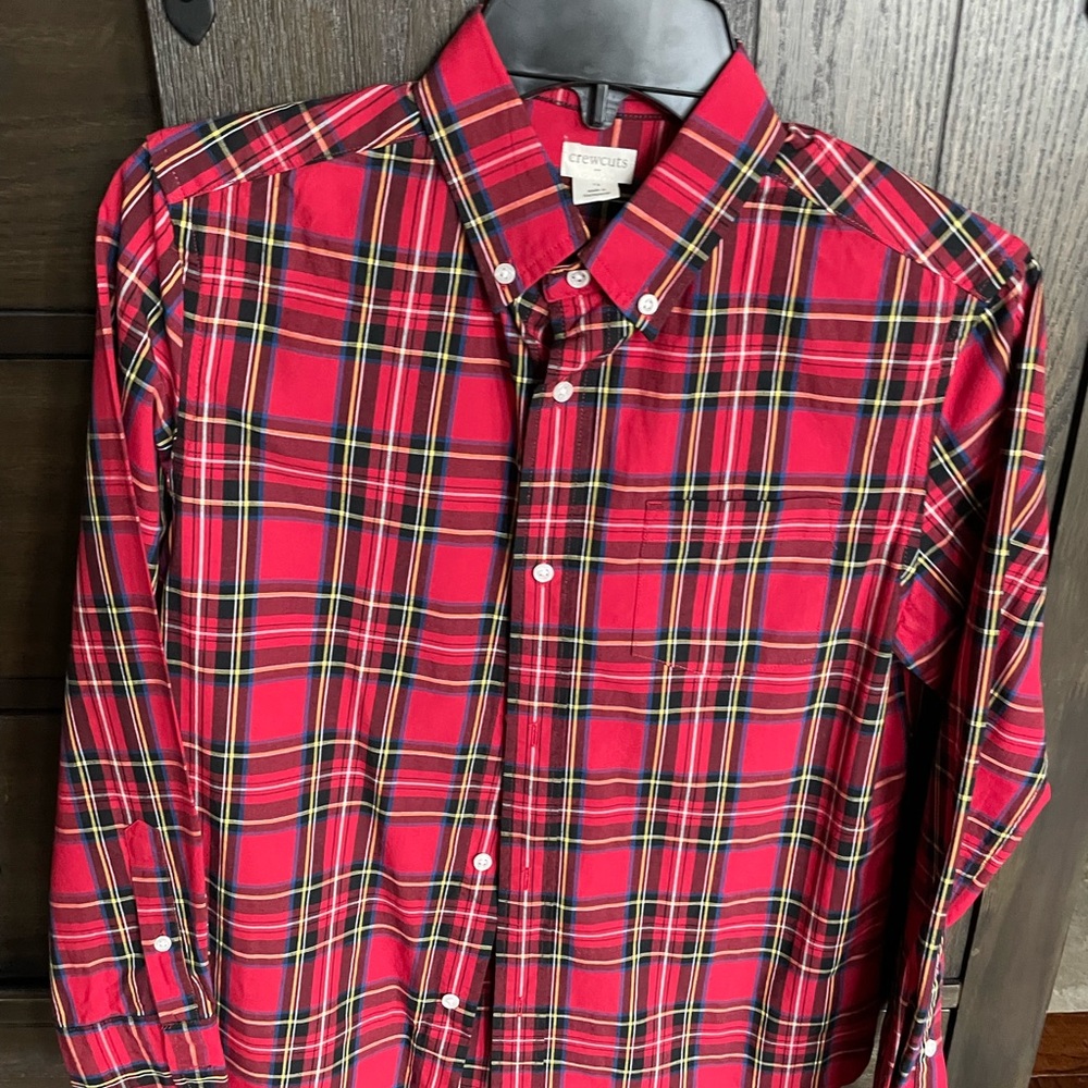 Crewcuts Boys 12 Christmas Red Tartan Plaid Button Down Shirt